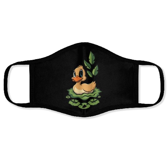 cute duck swimming in a swamp Face Masks