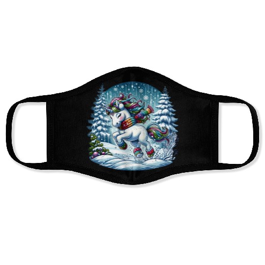 Unicorn in a Winter Wonderland Face Masks