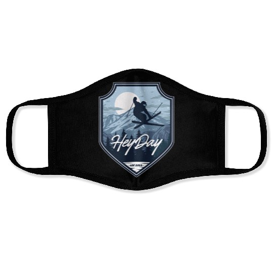 Skiing Free Style logo. By "Hey Day" Face Masks