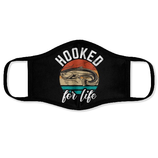 Hooked For Life Retro Catfish Catfishing Angler Face Masks