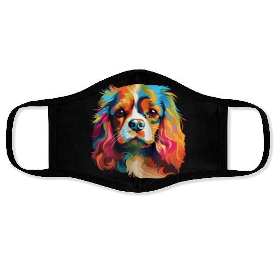 Watercolor Colorful Cavalier King Charles Spaniel Face Masks