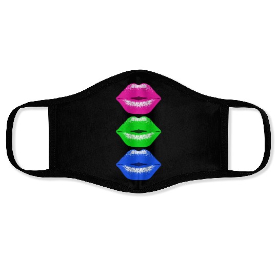 3 Kissing Lips Neon Colors Face Masks