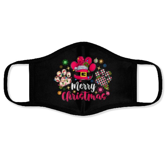 Merry Christmas Dog Paws Lights Buffalo Plaid Xmas Face Masks