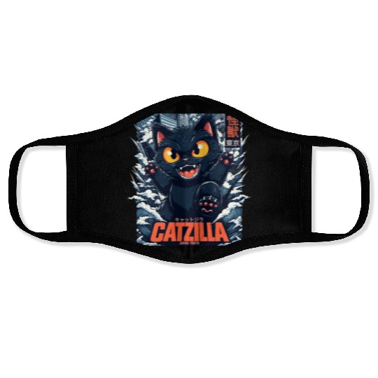 Kaiju Catzilla in Japan Tokyo Face Masks