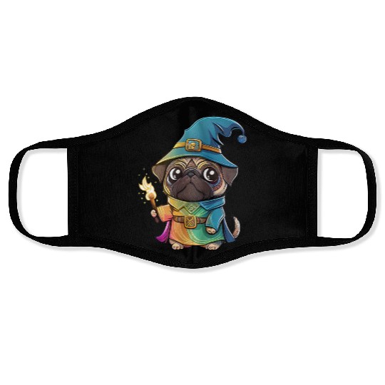 Colorful Kawaii Pug Wizard Face Masks