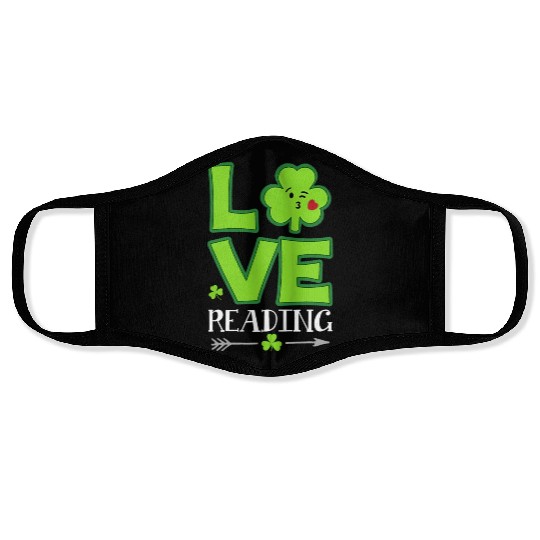 Love Shamrock Reading Teacher Funny St Patricks Da Face Masks