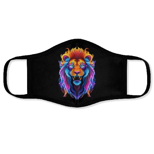 Roaring Spectrum: Colorful Lion Face Face Masks