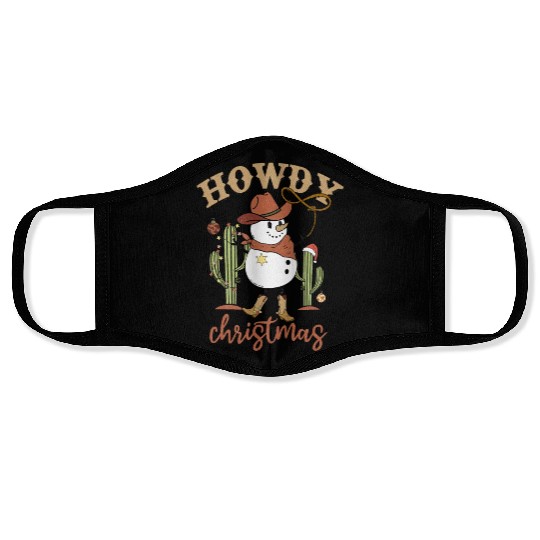 Snowdy Howdy Snowman Cowboy Christmas Western Face Masks