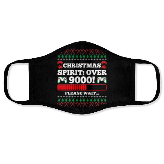 Christmas Spirit: Over 9000! Please Wait Gambling Face Masks
