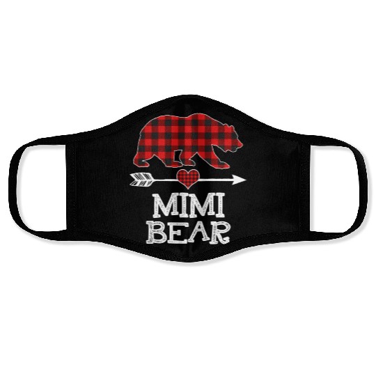 Mimi Bear Pajama Red Plaid Buffalo Family Face Masks