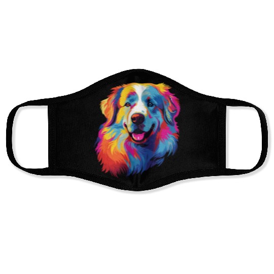Watercolor Colorful Great Pyrenees Face Masks