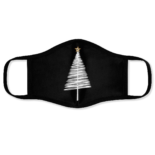 White Christmas Tree Brushstroke with Golden Star Face Masks