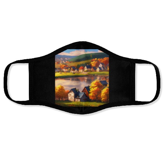 relaxing village skyline in autumn 1 Face Masks