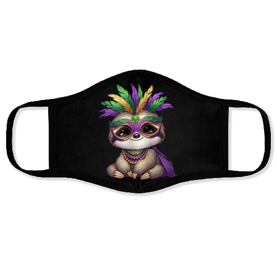 Mardi Gras Sloth Comic Design Face Masks