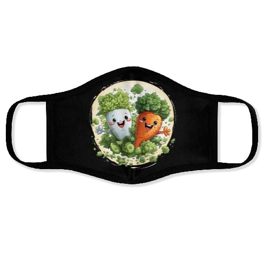 Cute kawaii carrot and a broccoli Face Masks