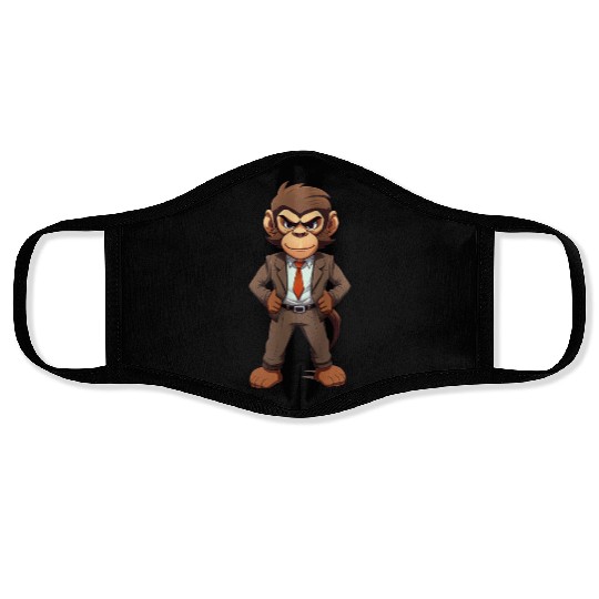 cartoon anime monkey wearing suit Face Masks
