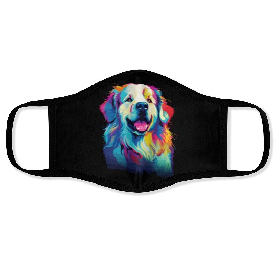 Watercolor Colorful Great Pyrenees Face Masks