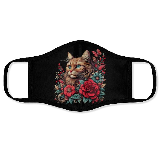 Floral Cat Mom - Cat Lovers and Animal Enthusiasts Face Masks
