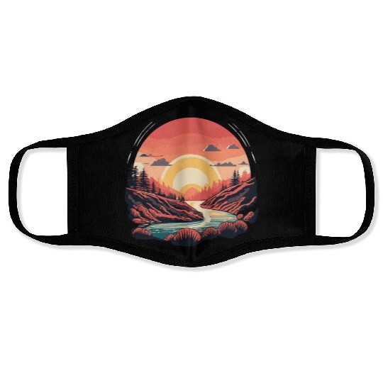 Simple Face Masks design, sun shining over the river.