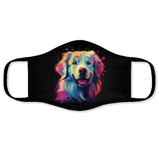 Watercolor Colorful Great Pyrenees Face Masks