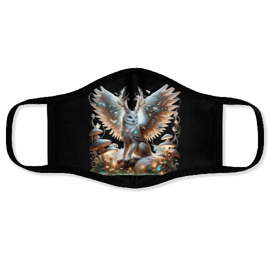 Mystic Owl of the Enchanted Forest Face Masks