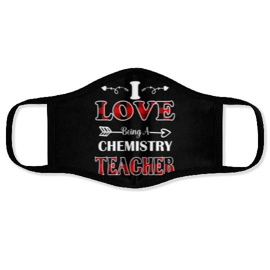 Chemistry Teacher valentines day red plaid28 Face Masks