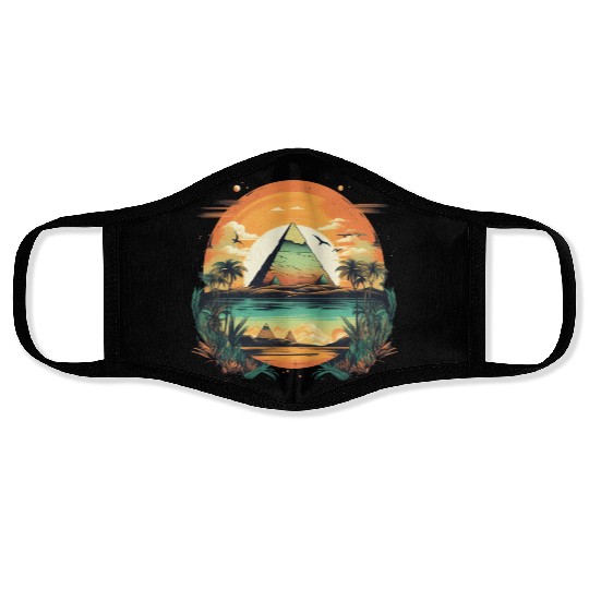 The pyramids the Nile River and date palms Face Masks