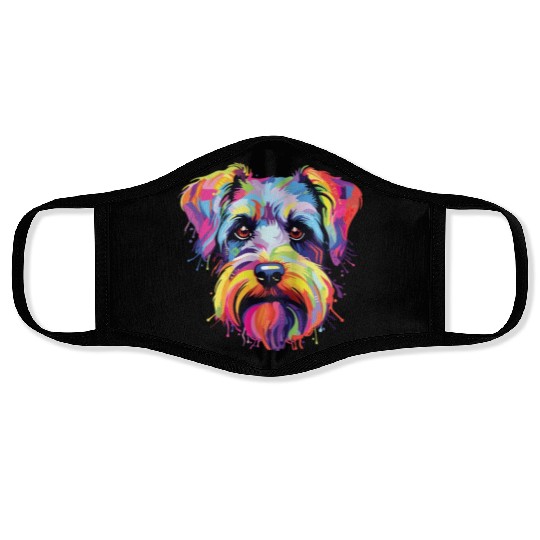 Watercolor Colorful Miniature Schnauzer Face Masks