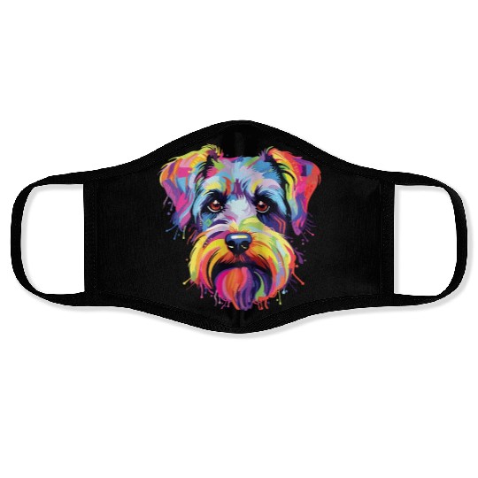 Watercolor Colorful Miniature Schnauzer Face Masks