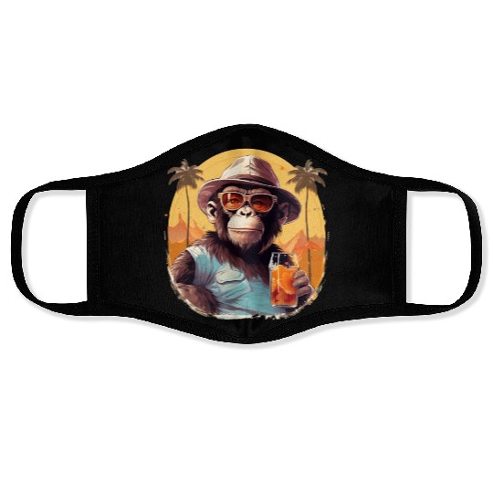 Cool Monkey With Drink Funny Animals Chimpanzee Face Masks
