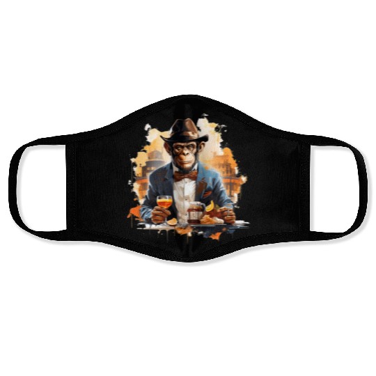 Cool Business Monkey with Drink Chimpanzee Face Masks