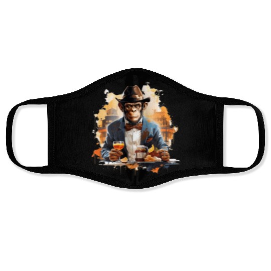 Cool Business Monkey with Drink Chimpanzee Face Masks