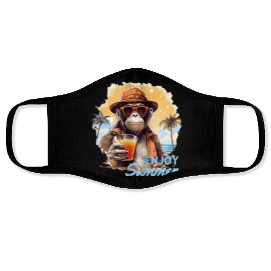 Cool Monkey With Drink Funny Animals Chimpanzee Face Masks