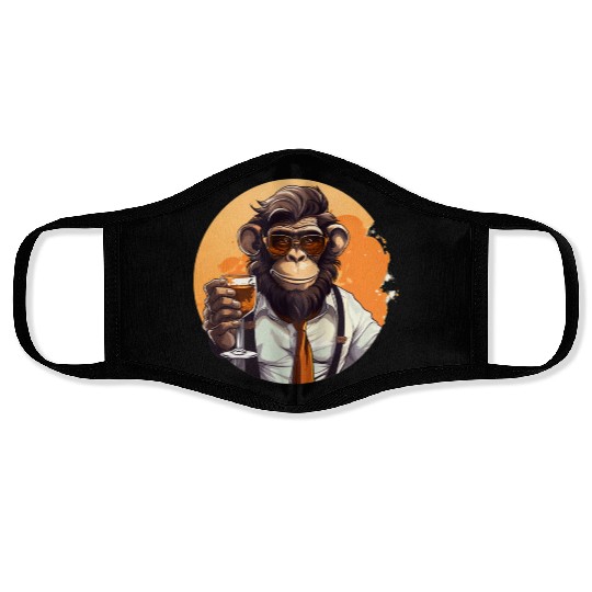 Cool Monkey With Drink Funny Animals Chimpanzee Face Masks