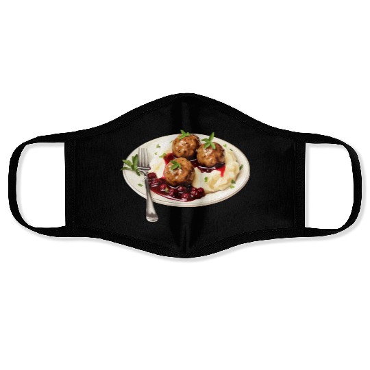 Swedish Meatballs Served With Mashed Potatoes and Face Masks