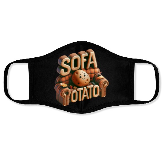Couch Potato Humor 3D Illustration Face Masks