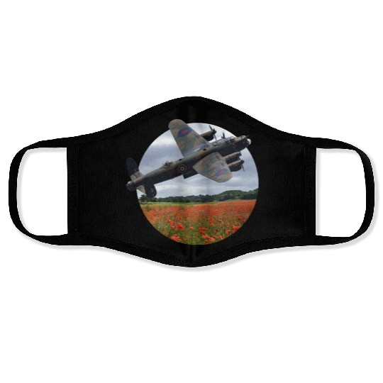 Avro Lancaster Bomber Over A Poppy Face Masks