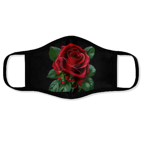 Red Rose flower design Face Masks