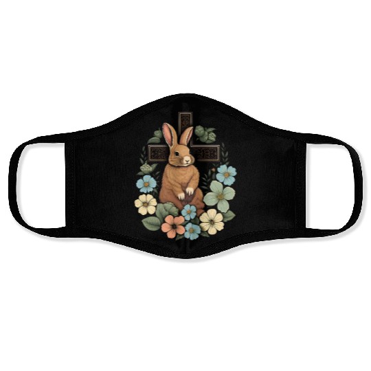 Christian Easter Day Cross Easter Bunny Rabbit Face Masks