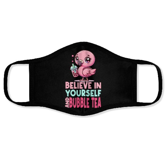 Kawaii Flamingo Bubble Tea Believe In Yourself Face Masks