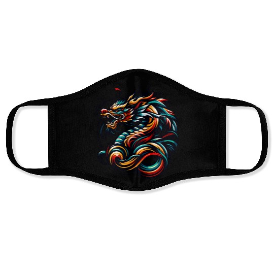 Colorful Chinese Dragon Artwork and Tribal Design Face Masks