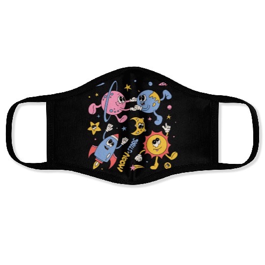 Solar System Planets Moon Sun Saturn Cute Groovy Face Masks