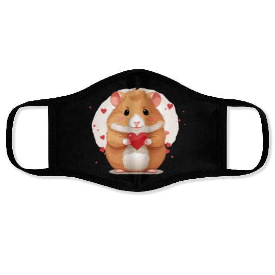 Hamster love heart valentine day motif Face Masks