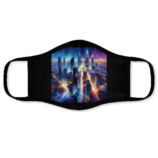 Urban Lights Vibrant Nighttime Cityscape Face Masks
