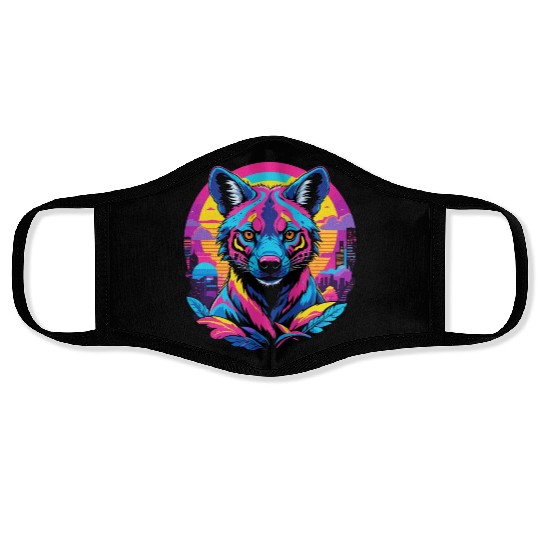 Neon Wild - Urban Hyena Portrait Face Masks