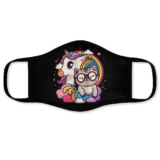 cute cat and unicorn Face Masks