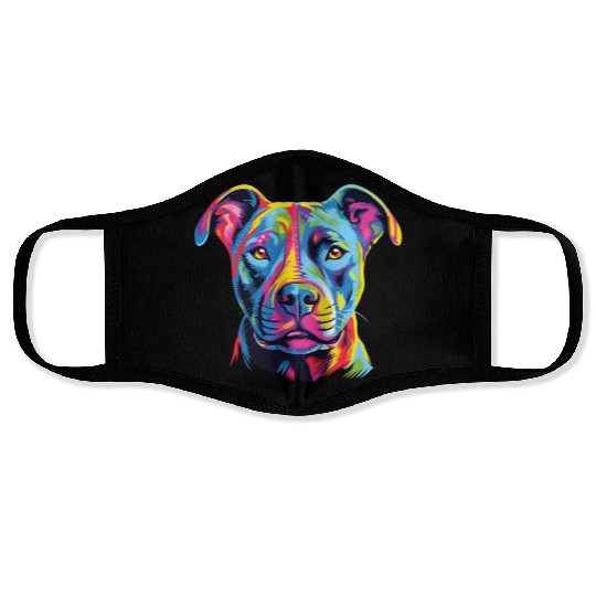 Watercolor Colorful American Pit Bull Terrier Face Masks