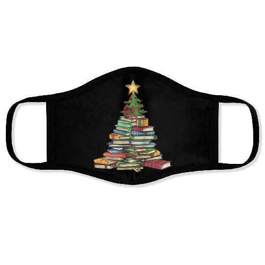 Bookworm Christmas Tree books Face Masks