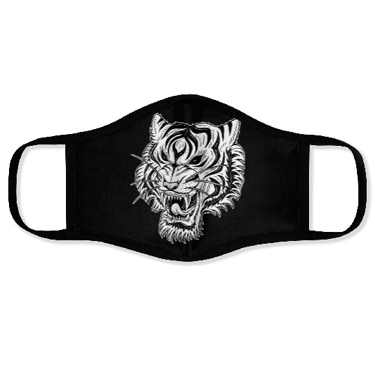 Dark Angry Tiger Sideview Face Masks