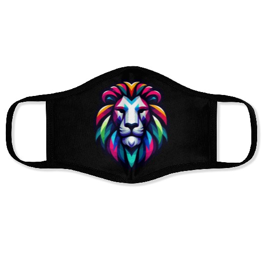 Vibrant Spectrum Lion - Abstract Wildlife Majesty Face Masks